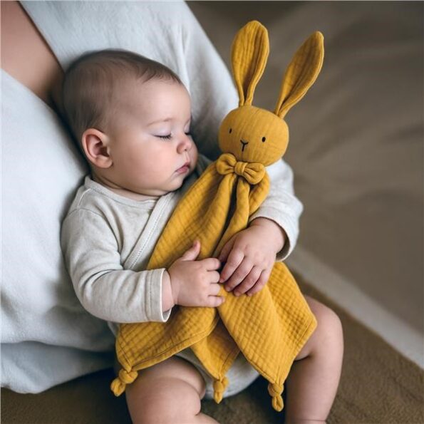 Mušelínový usínáčik New Baby Rabbit mustard – Obrázok 6