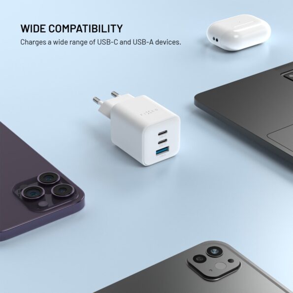 Nabíjačka FIXED sieťová GaN Mini s 2xUSB-C a USB výstupom, podpora PD, 65 W, biela – Obrázok 2