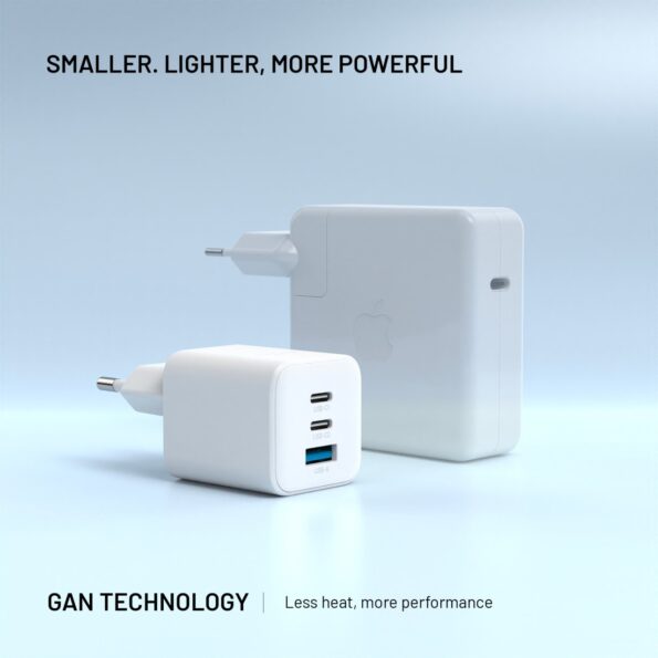 Nabíjačka FIXED sieťová GaN Mini s 2xUSB-C a USB výstupom, podpora PD, 65 W, biela – Obrázok 5