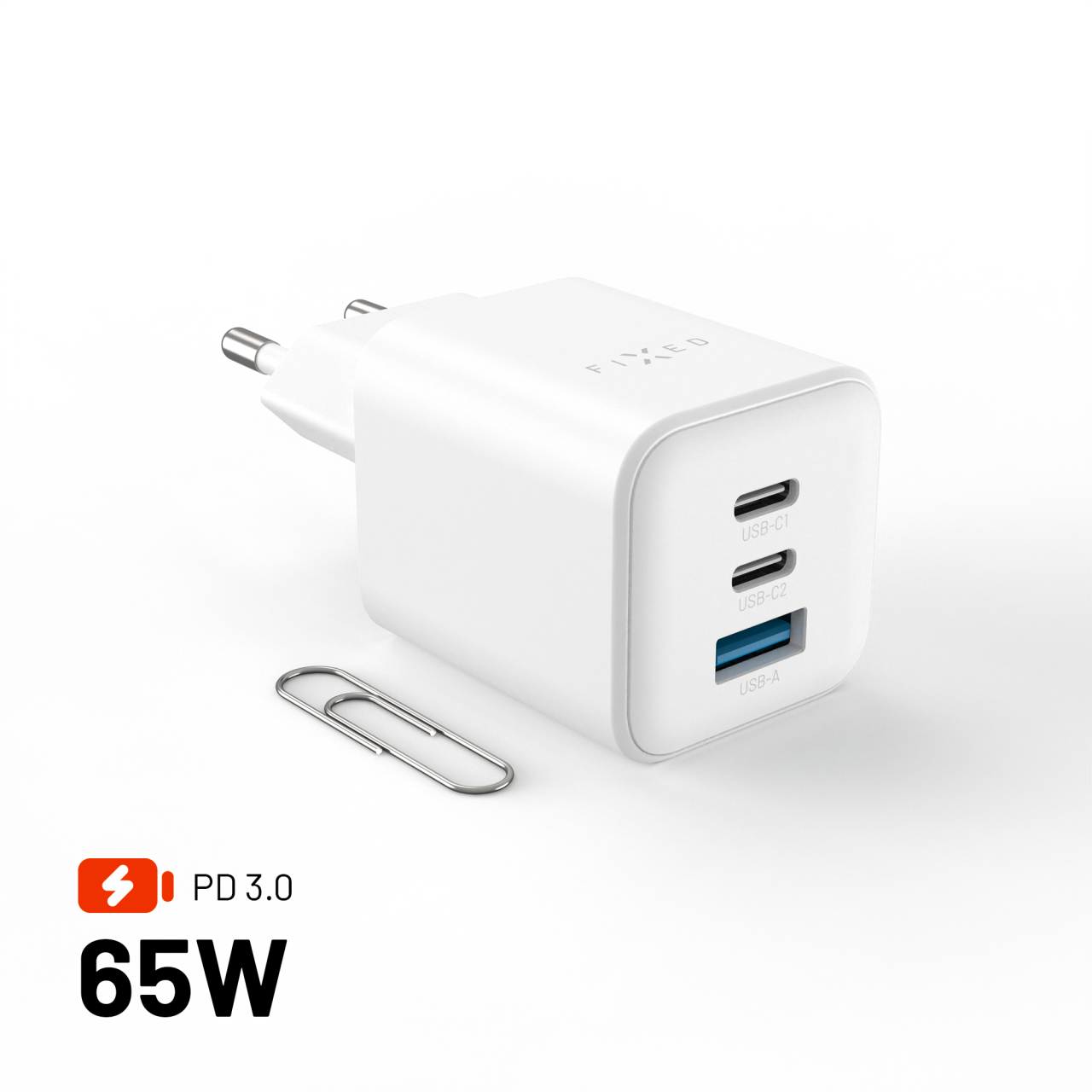 Nabijacka-FIXED-sietova-GaN-Mini-s-2xUSB-C-a-USB-vystupom-podpora-PD-65-W-biela Nabíjačka FIXED sieťová GaN Mini s 2xUSB-C a USB výstupom, podpora PD, 65 W, biela – Obrázok 1