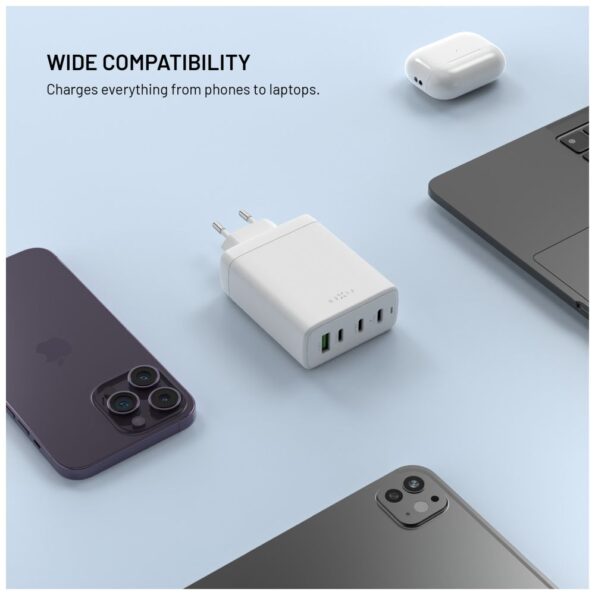 Nabíjačka FIXED sieťová GaN s 3×USB-C a USB výstupom, podpora PD 3.0, 120W, biela – Obrázok 2