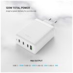 Nabíjačka FIXED sieťová GaN s 3×USB-C a USB výstupom, podpora PD 3.0, 120W, biela – Obrázok 3