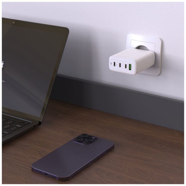 Nabíjačka FIXED sieťová GaN s 3×USB-C a USB výstupom, podpora PD 3.0, 120W, biela – Obrázok 9