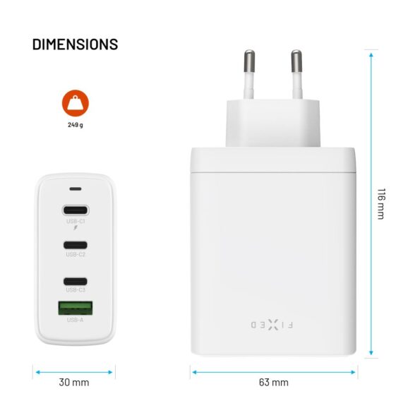 Nabíjačka FIXED sieťová GaN s 3×USB-C a USB výstupom, podpora PD 3.0, 120W, biela – Obrázok 10