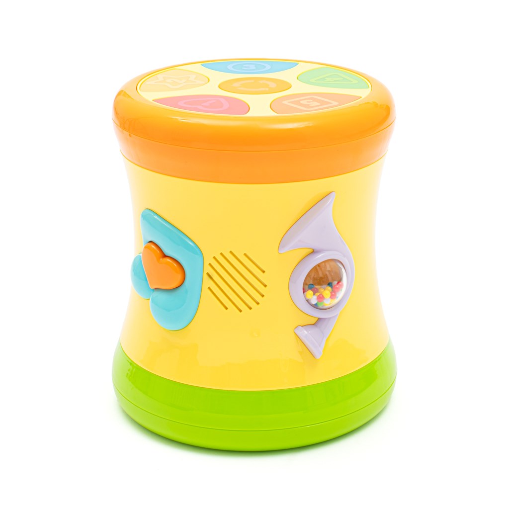 Obojstranny-dynamicky-bubienok-Baby-Mix-zlty Obojstranný dynamický bubienok Baby Mix žltý – Obrázok 1