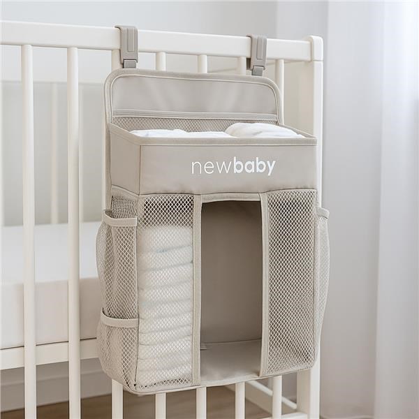 Organizer-na-postielku-TinyTidy-New-Baby-sivy Organizér na postieľku TinyTidy New Baby sivý – Obrázok 1