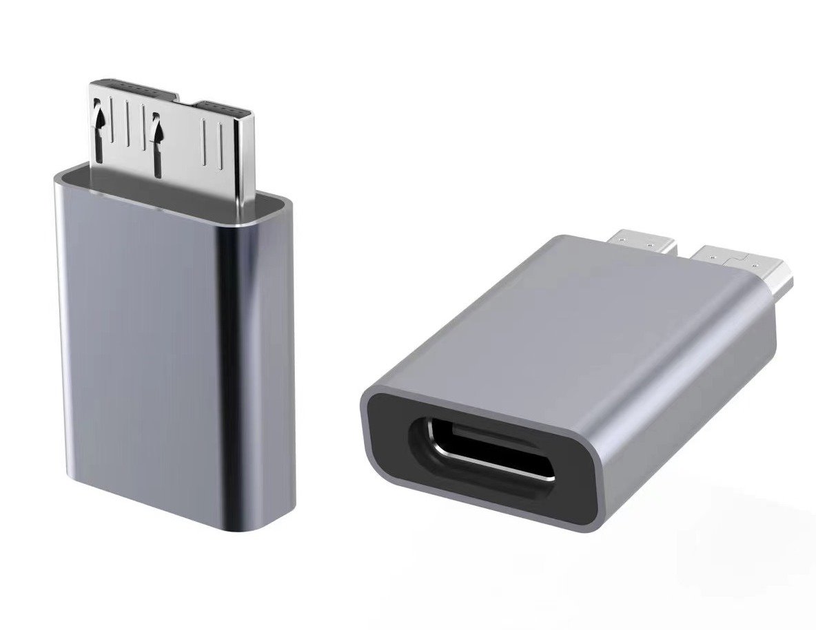 Redukcia-USB-C-female-USB3.0-Micro-B-Male-hlinikova Redukcia USB C female - USB3.0 Micro B Male hliníková – Obrázok 1