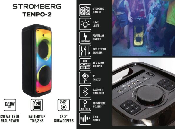 Repro Stromberg párty Tempo 2 Bluetooth s mikrofónom 120W – poškodený obal – Obrázok 2