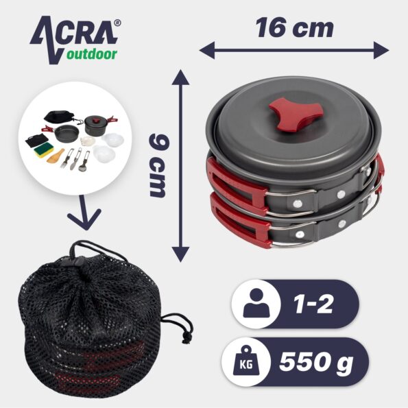 Sada riadu Acra C20 camping set alluminium pre 1-2 osoby – Obrázok 3