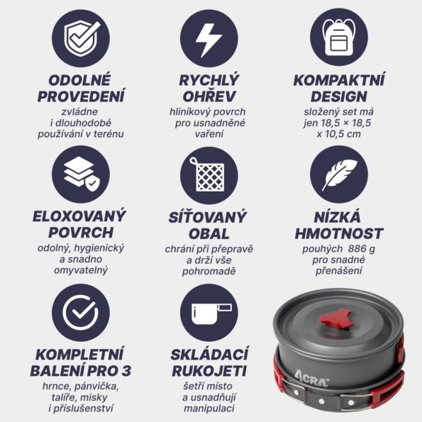 Sada riadu Acra C21 camping set alluminium pre 2-3 osoby – Obrázok 5