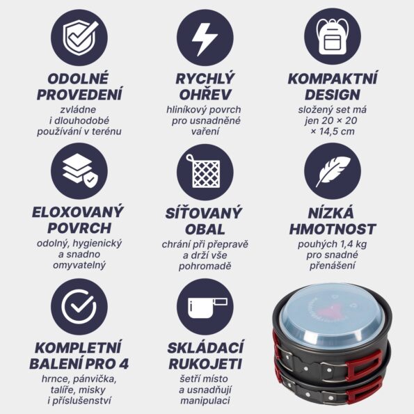 Sada riadu Acra C22 camping set alluminium pre 3-4 osoby – Obrázok 5