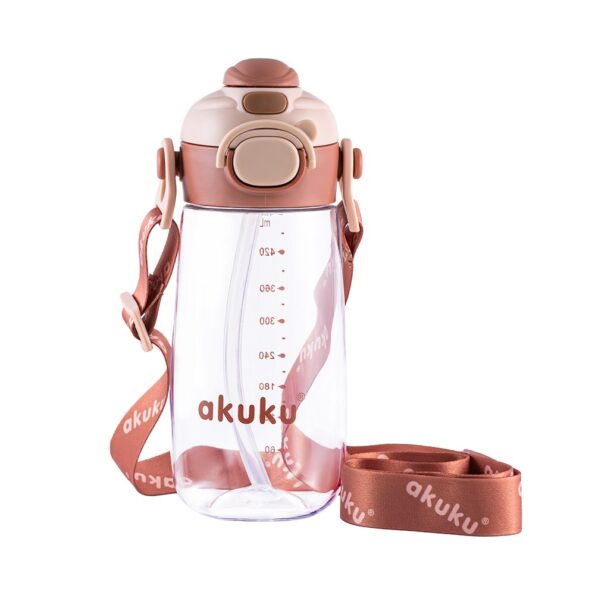 Školská fľaša so slamkou Akuku 480 ml, mocha – Obrázok 2