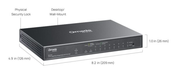 Switch TP-Link ES210GP 1x GLan, 8x GLan s PoE+, 1x SPF combo, 63W, Omáda SDN – Obrázok 6