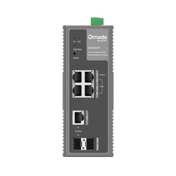 Switch TP-Link IES206GPP priemyselný, 2× SFP combo, 8× GLan s Poe+, 180W, DIN, Omáda SDN, poškodený obal – Obrázok 2