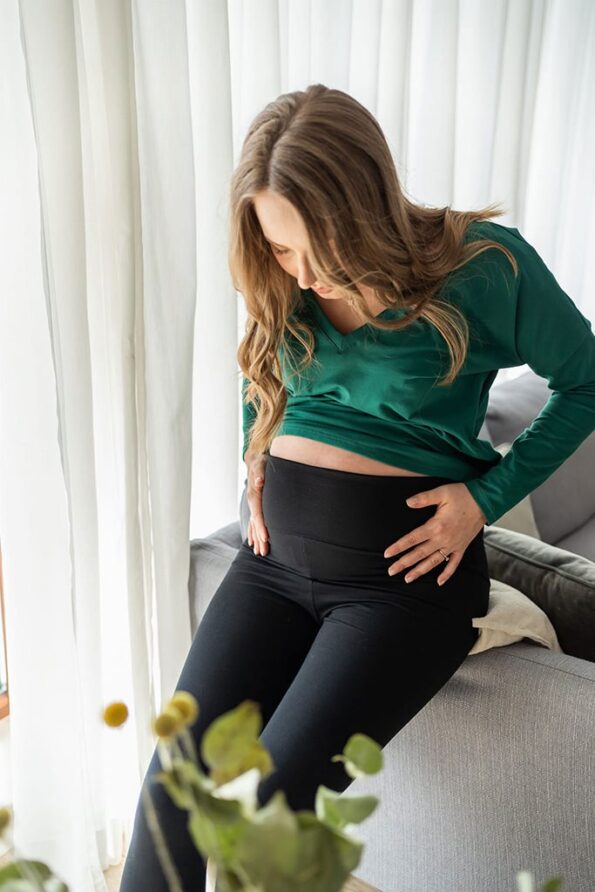 Tehotenské legíny s vysokým pásom milk & love modrá – Obrázok 2