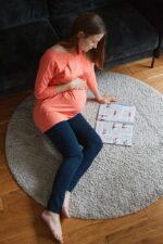Tehotenské legíny s vysokým pásom milk & love modrá – Obrázok 3
