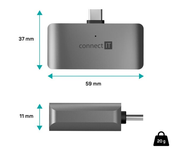 USB hub CONNECT IT USB-C na 1x USB-C a 1x USB 2.0 + čítačka kariet ANTRACITOVÁ – Obrázok 5