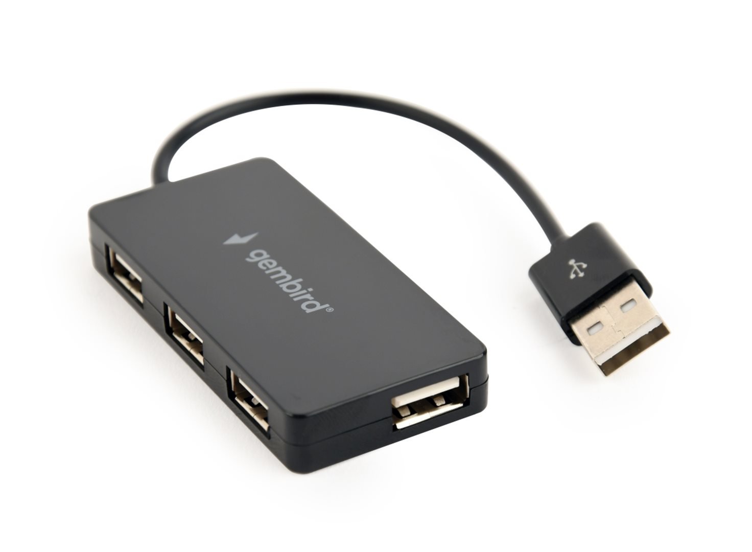 USB-hub-Gembird-USB-2.0-na-4x-USB-2.0.-s-kratkym-kablom-cierny USB hub Gembird USB 2.0 na 4x USB 2.0. s krátkym káblom, čierny – Obrázok 1