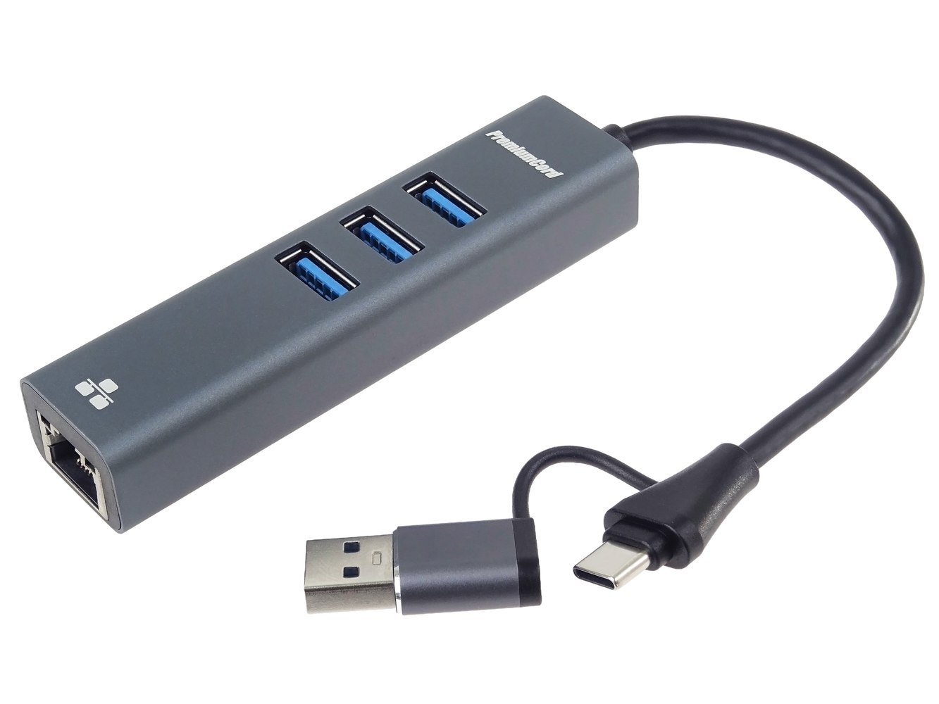 USB-hub-PremiumCord-USB-C-a-USB-A-na-Gigabit-101001000Mbps-3x-USB3.2-konektor USB hub PremiumCord USB-C a USB-A na Gigabit 10/100/1000Mbps + 3x USB3.2 konektor – Obrázok 1