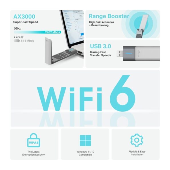 USB klient TP-Link Archer TX50UH AX3000, 2,4/5GHz, USB 3.0 – Obrázok 4