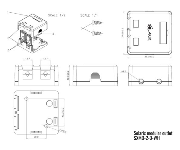 Zásuvka Solarix modulárna pre 2 keystony na omietku, biela – Obrázok 2